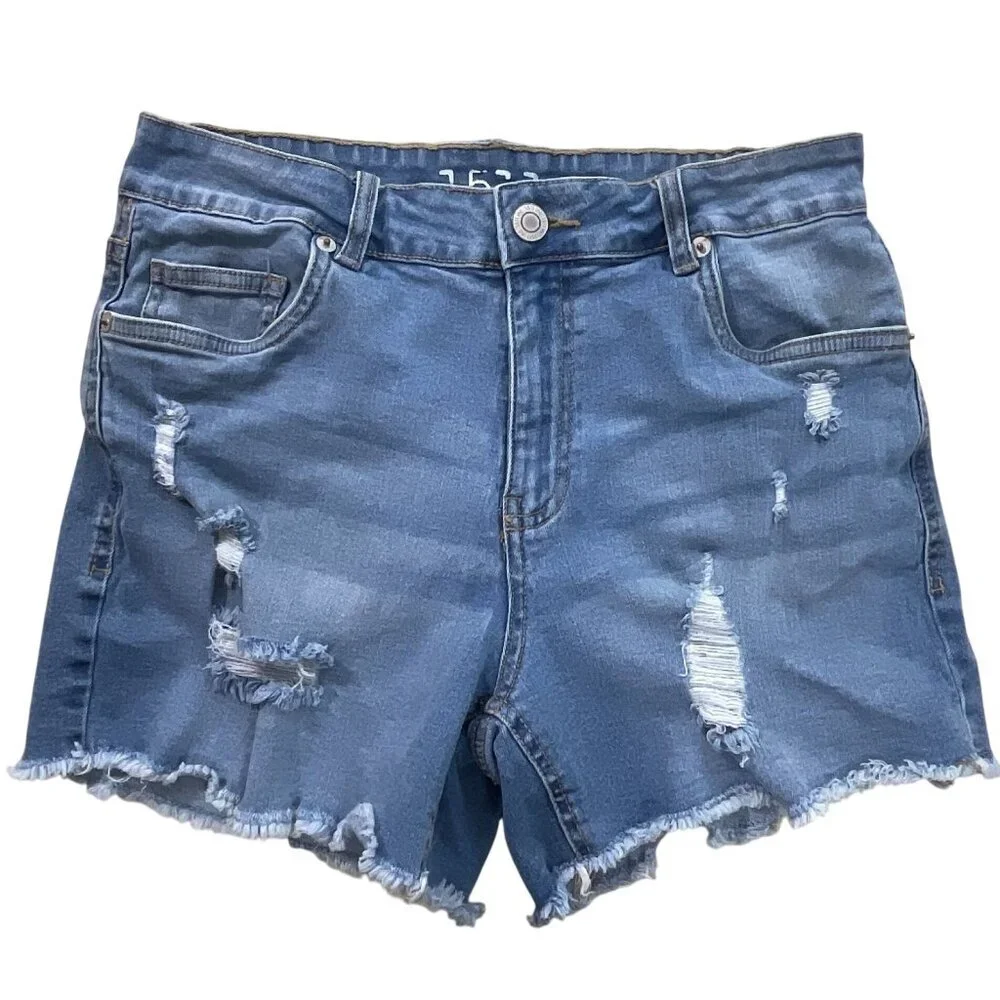 1511 Inc Shorts Womens 6 High Waist Distressed Blue Denim Cut Off Stretch Grunge